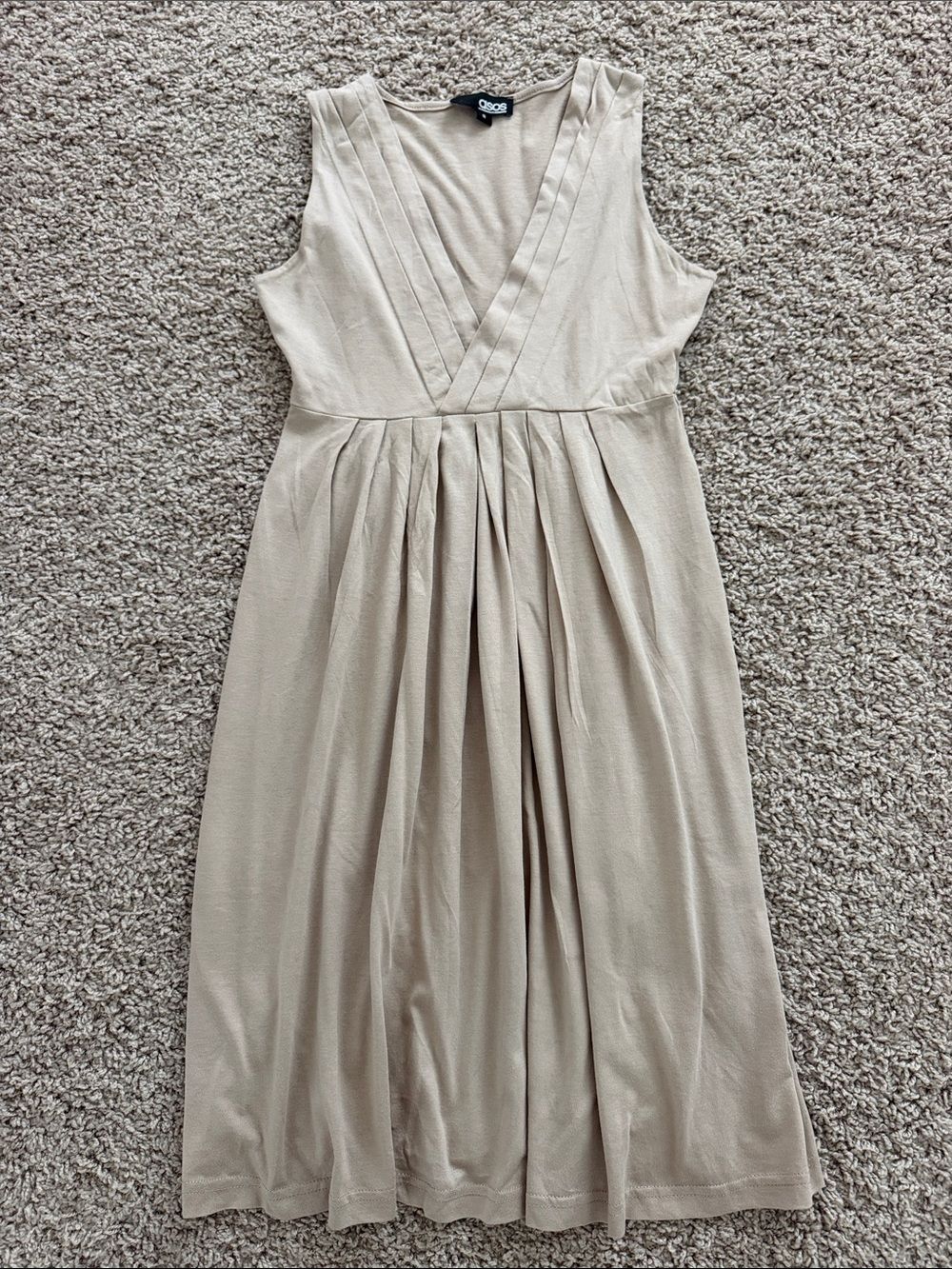 ASOS Beige Sleeveless V-Neck Pleated Mini Dress